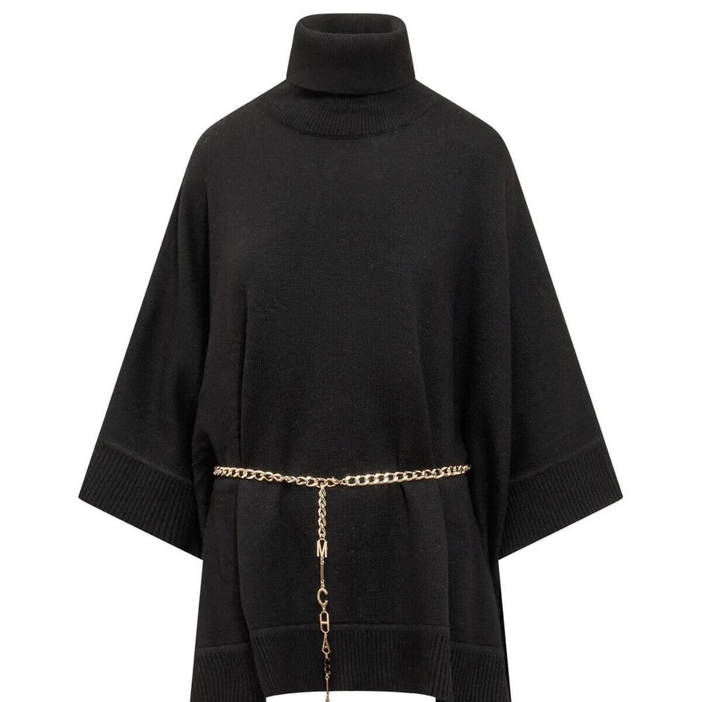 MICHAEL Michael Kors Womens Black Wool Blend Poncho Sweater Top S/M BHFO 9226